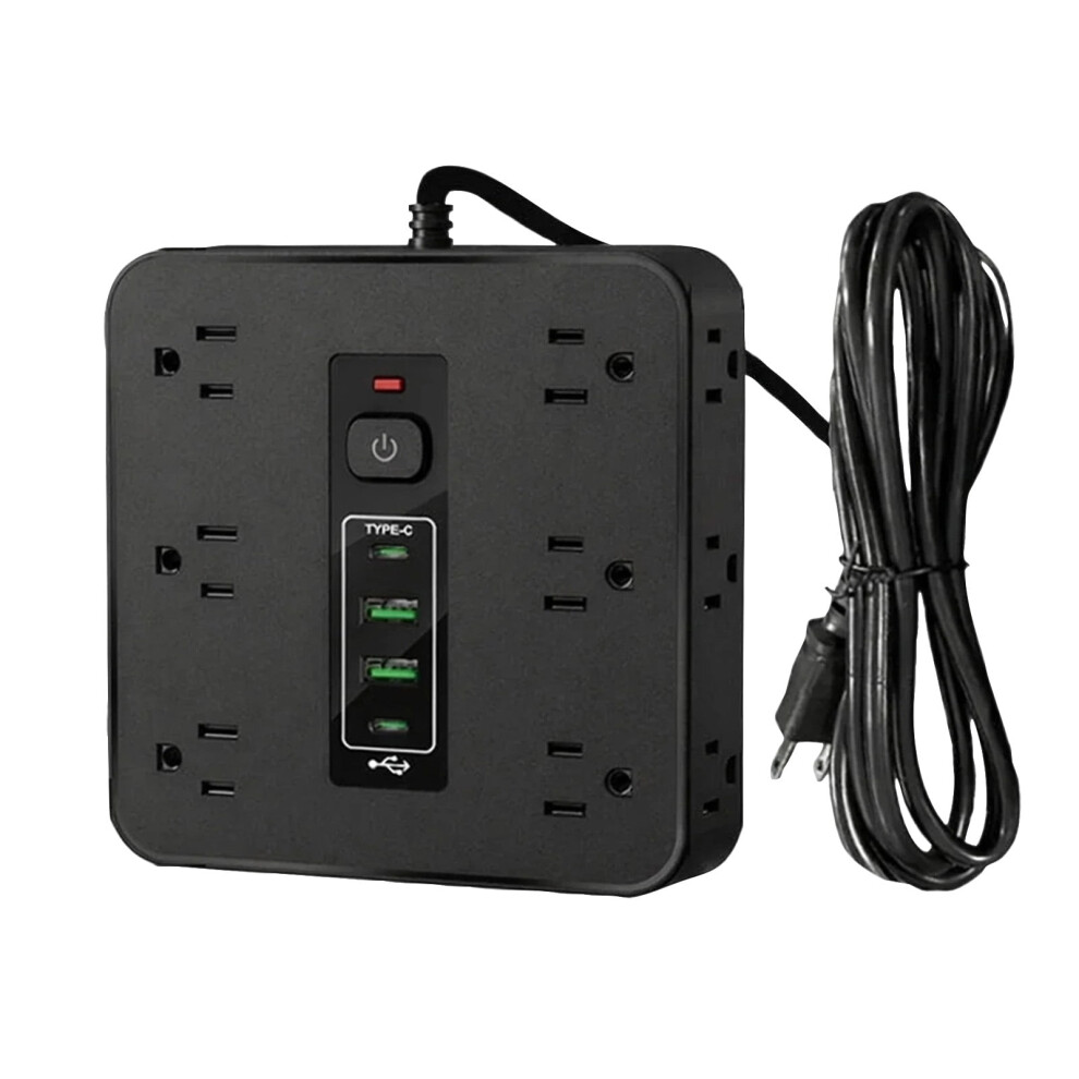 Upgraded 16-In-1 Power Strip W/ Switch & Surge Protection, Etl Listed, 12 Ac + 2 Usb-C + 2 Usb-A, 6.56Ft Flat Plug, Overload Protection (Black) 9329345154492