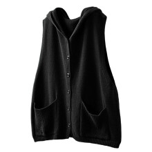 Hooded Knit Vest Sweater Casual Outerwear Cardigan With Pockets Sleeveless Open Front Fall Winter Fashion Sweater Vest Women