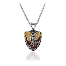 Saint Michael Pendant Necklace for Men Vintage Alloy Shield