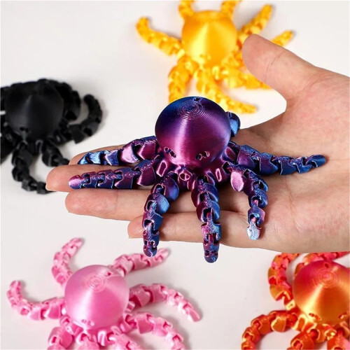 3D-utskriven bläckfiskfigur 12 cm flexibla leder