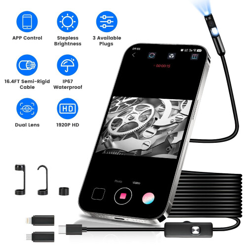 1PC1920P HD IP67 Αδιάβροχη κάμερα ενδοσκοπίου με 8+1 διπλούς φακούς, ημι-άκαμπτο καλώδιο