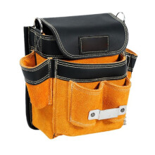 Sacoche ceinture porte-outils d'électricien avec bandoulière, organiseur multipoches pour mètre ruban, téléphone, tournevis – Daim et cuir –