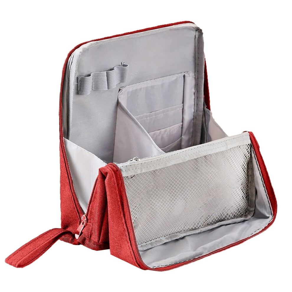 Red Standing Makeup Bag, Large Capacity Oxford Cloth Toiletry & Stationery Organizer With Compartments Â Compatible With Travel