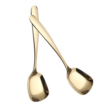 Set van 2 roestvrijstalen lepels met vierkante kop, ideaal voor thuisgebruik en in restaurants, met ergonomische handvatten.