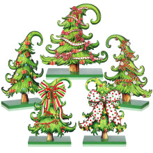 Centres de table de Noël en bois vert citron (5 pièces)