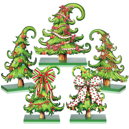 Centres de table de Noël en bois vert citron (5 pièces)