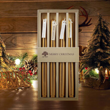 Bougies coniques de 25 cm (9,8 po), ensemble de 4, sans coulure et à longue combustion, bougies dorées pour dîner/fête/Noël