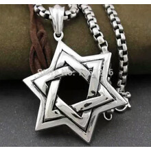 20''-32'' Stainless steel Large jewish star of David Necklace Pendant Rolo Chain-28 inch