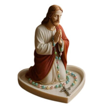 Porte-chapelet Vierge Marie – Statue catholique sacrée et boîte à bijoux, compatible avec les chapelets standards