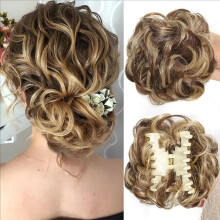 Messy Curly Dish Bun, Haarteil mit Haarspange für kurzes Haar, Kurze Messy Curly Dish Haarverlängerung für Frauen (#F)