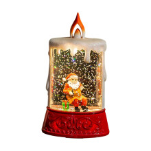 Vianočný LED lampáš naplnený vodou s červeným žiarením a snehovým efektom – vintage sviatočné nočné svetlo na stôl, do spálne,