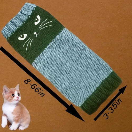 Luvas femininas de tricô sem dedos com bordado de gato. 1
