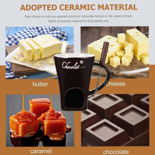 Keramik-Schokoladenfondue-Becher-Set mit 2 Gabeln 1
