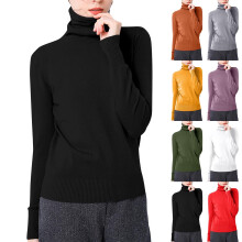 Maglione a collo alto da donna in maglia di cotone tinta unita, vestibilità aderente