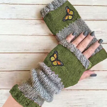 Gants sans doigts brodés pour femme, motif papillon vintage