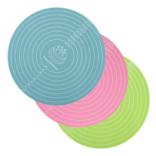 Non- Silicone Baking Mats, 3-Pack Assorted Colors, Reusable Cake Decorating Turntable Mats 2