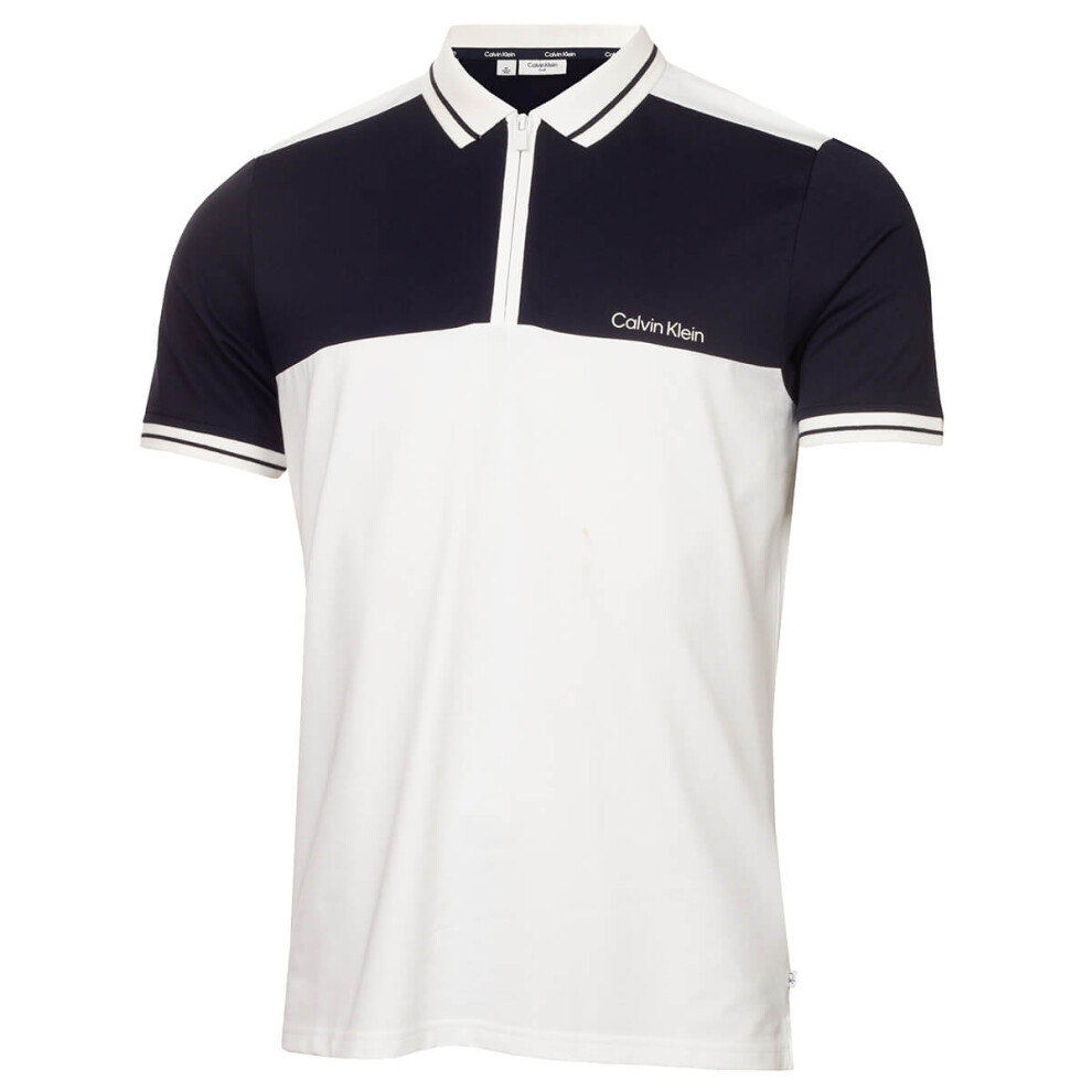 Calvin Klein (L, ) Mens Springhill Colourblock Moisture Wicking Golf Polo Shirt White
