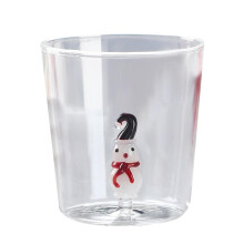 Vaso de cristal navideño 3D – Diseño de muñeco de nieve, Papá Noel y árbol,