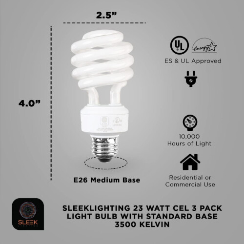 Λαμπτήρας E26 με βάση βίδας 23Watt CFL - Συσκευασία των 3, 3500Kelvin για ζεστό λευκό και 1