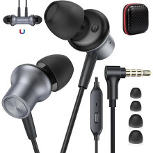 Noise Canceling Wired Earbuds with 3.5mm Jack, Mic/Mute, HiFi Stereo — Compatible with Chromebook, PC, Kindle Fire, Switch, Grey