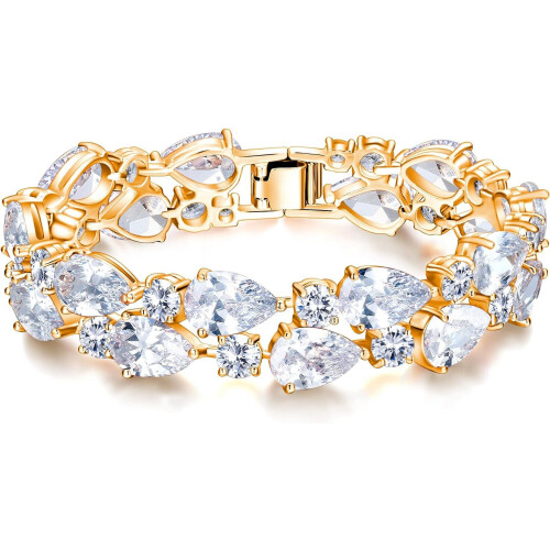Women's vintage-style dual-layer drop bracelet with cubic