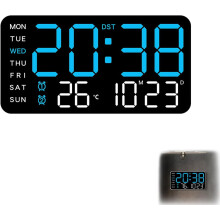 LED Wall Clock with Time Date Temperature and Night Light