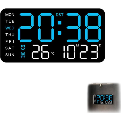 LED Wall Clock with Time Date Temperature and Night Light