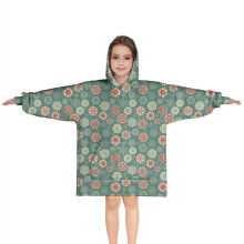Green Christmas Floral Pattern Blanket Hoodies for Kids 6-13YR Oversize Wearable Blanket Hoodies for Boys Girls Teens