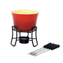 Chocolate Fondue Set with Forks Tealight Burner Red Melting Pot Kit Metal Stand