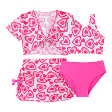 Girls Swimsuit 4 Piece Set Cute Comfortable Bikini with Cover Up Skirt High Elasticity Summer Beach Outfit for Beach Pool