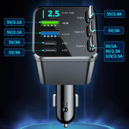 Φορτιστής αυτοκινήτου 7 σε 1 με καλώδιο USB Type C - Γρήγορος φορτιστής τηλεφώνου Best 2