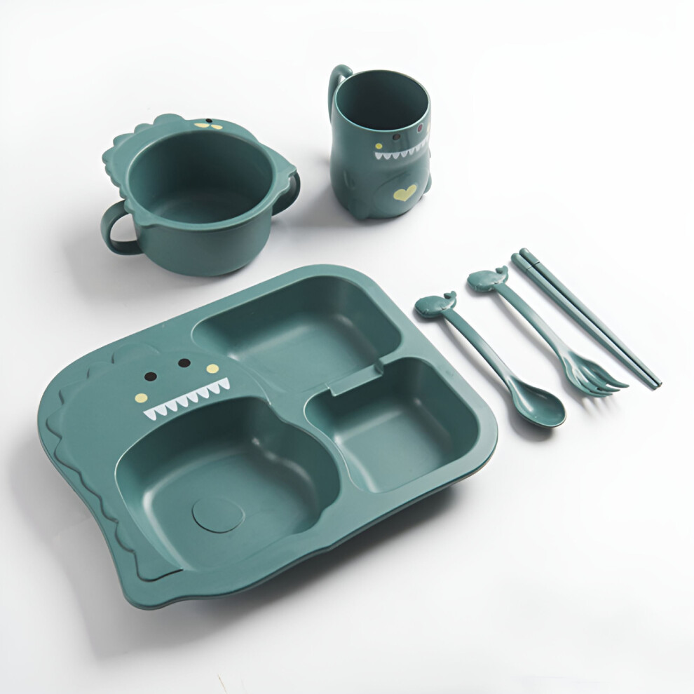 ACDANC Kids Plates Set, 4-Pc Dinosaur Design with Forks & Spoons, Dishwasher-Safe Divided Toddler Plates, Natural Wheat Straw – Compatible with