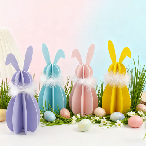 Easters Bunnies Decoration Rabbit Figurine Table-Purple 1