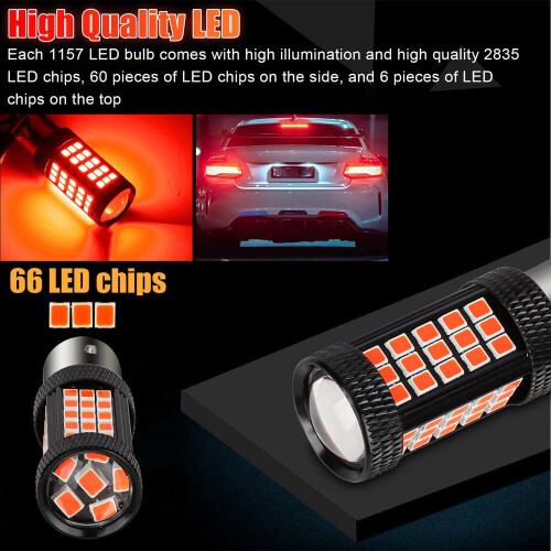 2x1157 66LED φλας φλας ασφαλείας φρένου στοπ πίσω φως στάθμευσης φωτεινό κόκκινο 2