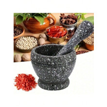 Granite-Pattern Garlic Press & Mortar Set – Manual Garlic Mincer, Chili Grinder, Spice Crusher | Compatible with Home Kitchens