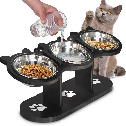 Elevated Pet Feeder Food Water Bowls Adjustable-double bowl log 1