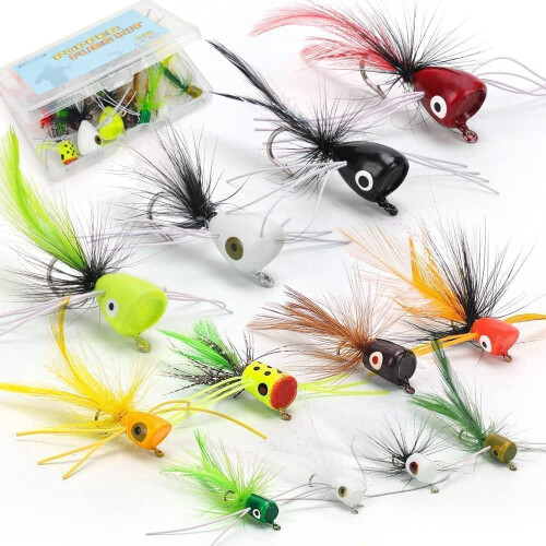 Popper-Köder-Set zum Fliegenfischen – 12 Stück, 3 Hakengrößen