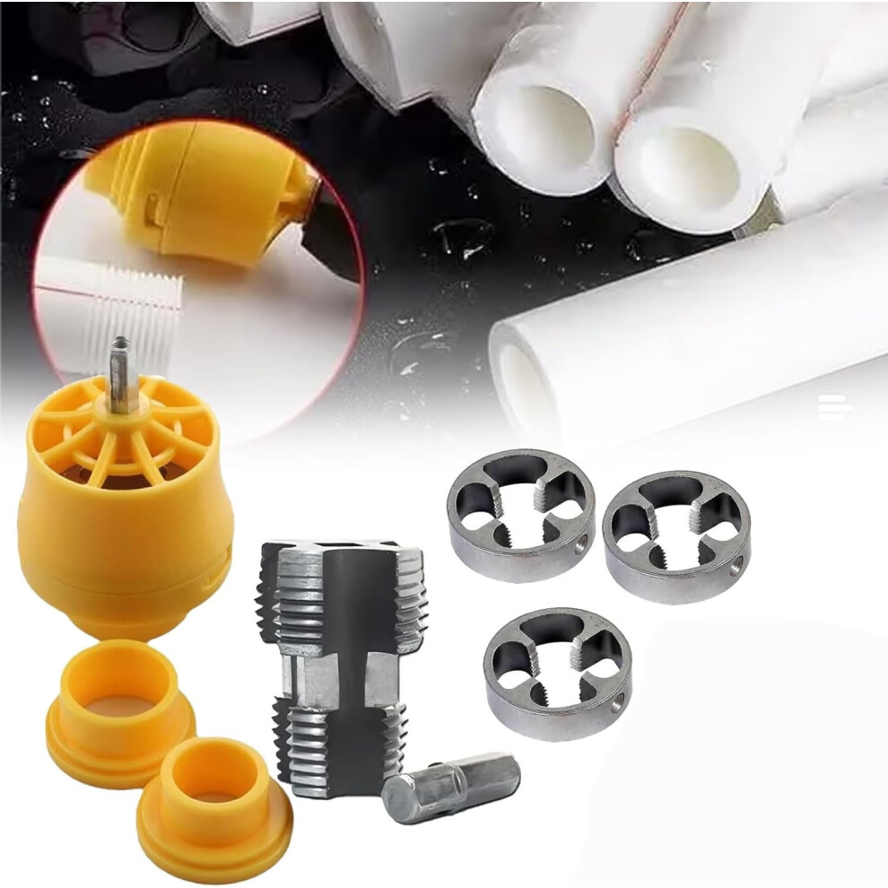 Pvc Pipe Threader Set (1/2", 3/4", 1") With 3 Dies Â Drill-Powered Plastic Pipe Tap & Die Tool, Compatible With Pvc 9399596071749