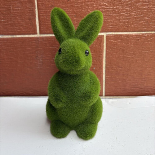 Statue de lapin en mousse floquée verte 20 cm