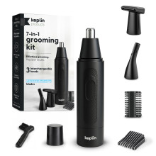 Keplin 7-in-1 Grooming Kit Unisex, 3 Interchangeable Heads, Dual-Edge Blades, Black