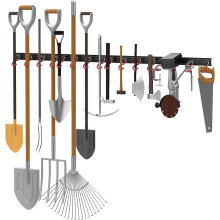 All Metal 64" Wall Mount Garden Tool Organizer for Garage – Mop & Broom Holder, Rake/Shovel/Spade Storage Rack (4 Rails, 16 Hooks)