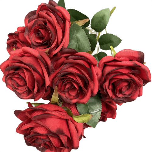 Bouquet di rose artificiali a 9 teste per casa, matrimonio e