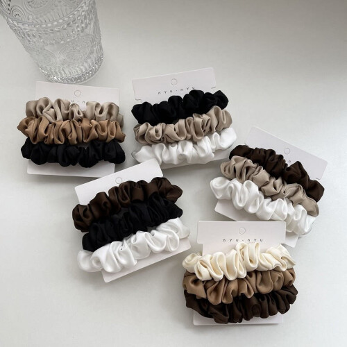 3 τεμάχια/σετ μεταξωτά σατέν scrunchies γυναικών μονόχρωμα μαλλιά σχοινί κομψό 1