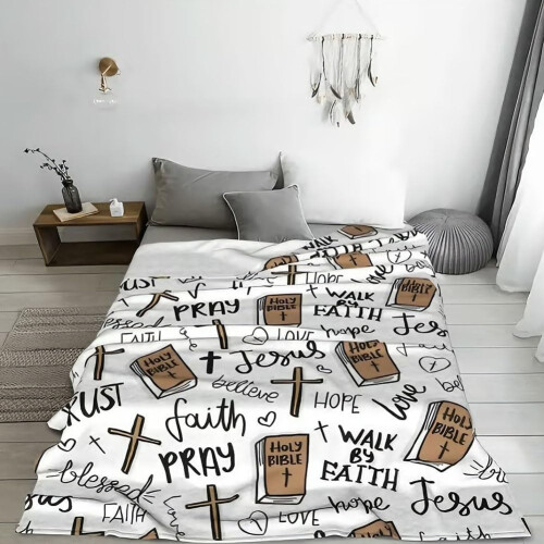 Christian Bible Throw Blanket with Inspirational Verse, 1