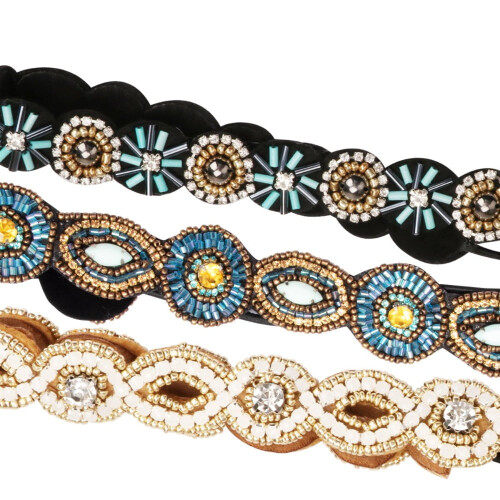 Conjunto de 5 faixas de cabelo com cristais, elásticas e com strass. 2