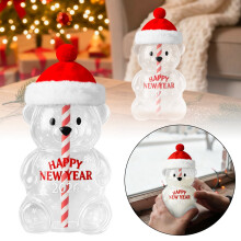Gobelet transparent en verre avec paille et chapeau vert en forme d'ours – Design adorable pour jus, eau et boissons glacées, paille incluse,