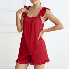 Dames casual pyjamaset bestaande uit een effen mouwloze top met V-hals en short, lichtgewicht 2-delige set voor thuisontspanning bij warm weer.