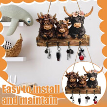 Rustic Wooden Cow Key Holder Wall Mount with Hooks – Animal-Themed Organizer for Keys, Towels & Coats, Home Decor (1 Piece)