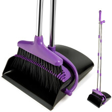Lightweight Stainless Steel Broom & Dustpan Set with Long Handle, Upright Stand, Compatible with Home/Kitchen/Office/Pet Hair – Purple