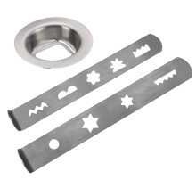 Boquilla de acero inoxidable para picadora de carne, accesorio para galletas, textura metálica, apto para diversas batidoras.